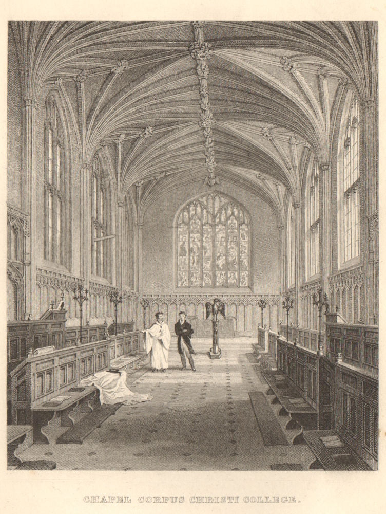 Corpus Christi College chapel, Cambridge. LE KEUX 1841 old antique print